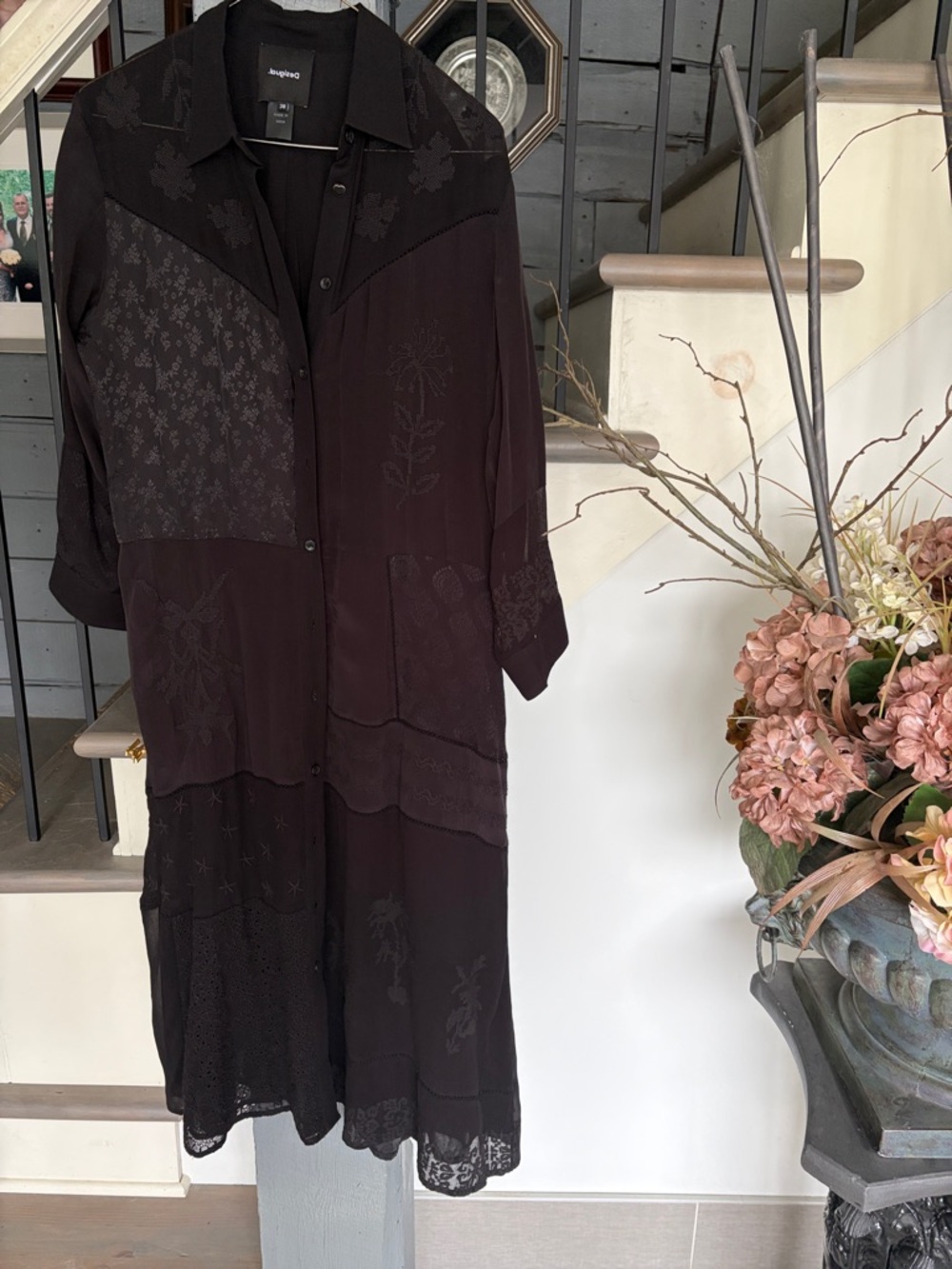 Desigual Black Patchwork Midi Shirt Dress